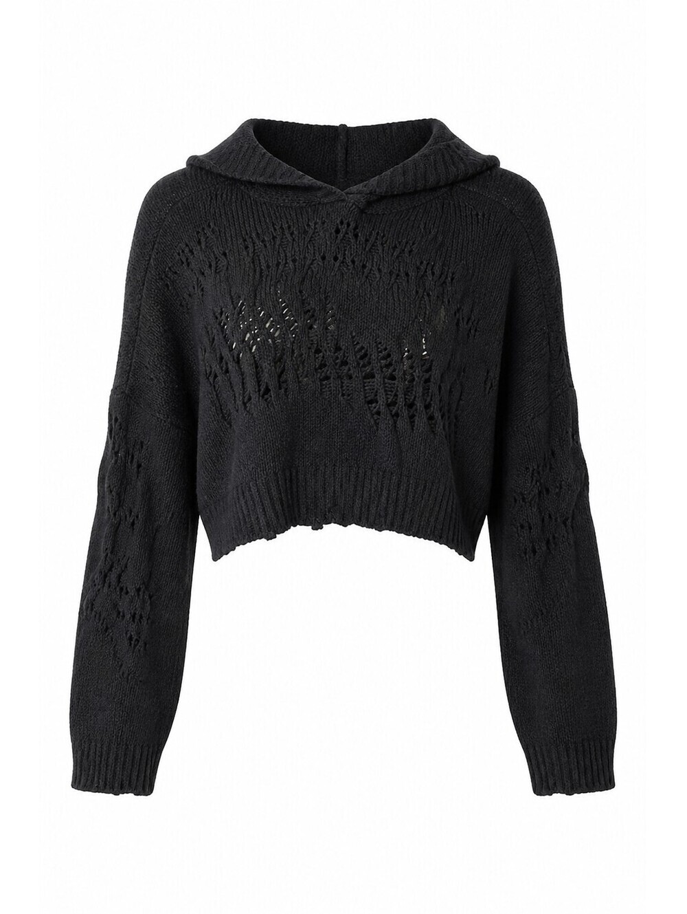 Zara Black Distressed Cropped Hooded Sweater Size M Grunge Y2K